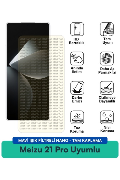 Milat Tech فلتر الضوء الأزرق Meizu 21 Pro، طبقة حماية شاشة نانو، حماية من الأ...