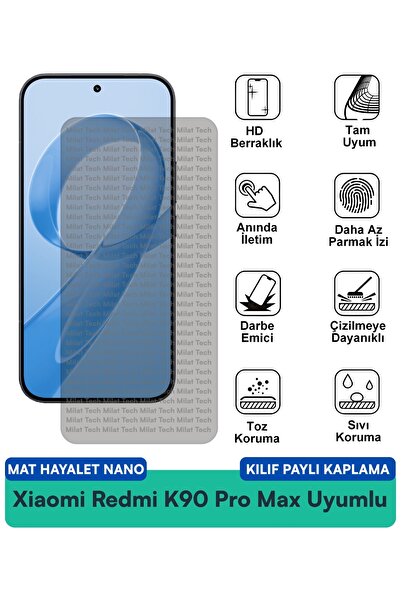 Milat Tech حافظة Xiaomi Redmi K90 Pro Max Mat Hayalet Nano متوافقة مع طبقة حم...