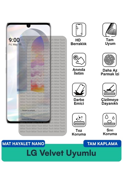 Milat Tech طبقة حماية شاشة LG Velvet Matte Ghost Nano مقاومة للخدوش والصدمات