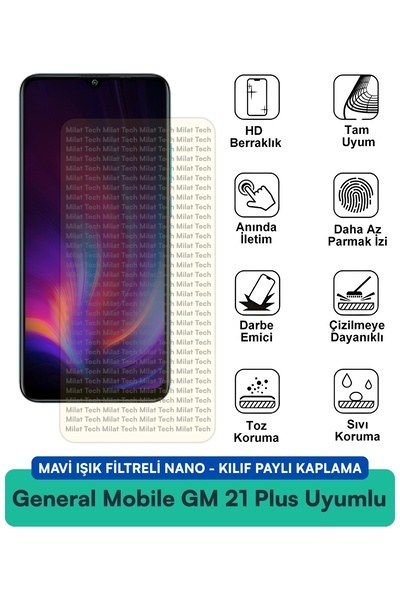 Milat Tech حافظة نانو من جينيرال موبايل GM 21 بلس مع فلتر الضوء الأزرق، متواف...
