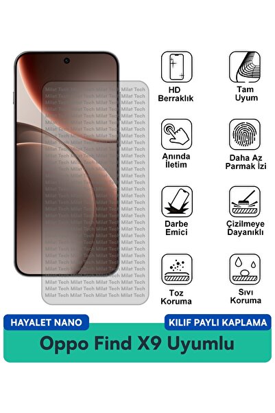 Milat Tech حافظة Oppo Find X9 Hayalet Nano متوافقة مع فيلم حماية الشاشة وحماي...