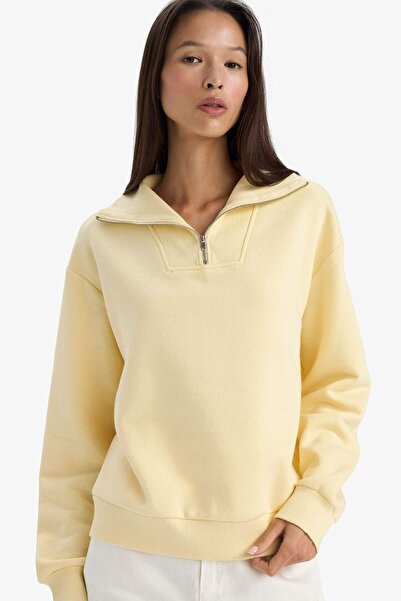 DeFacto Regular Fit Half Zipper Turtleneck Basic Plain Sweatshirt G4761Ax25Wn