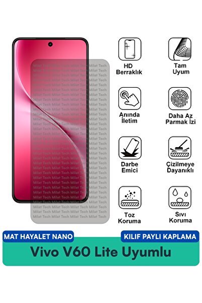 Milat Tech Vivo V60 Lite Matte Ghost Nano Case Compatible Screen Protection F...