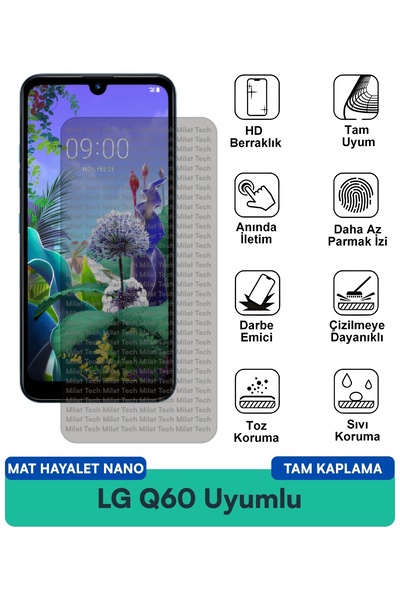 Milat Tech طبقة حماية للشاشة LG Q60 Matte Ghost Nano تقلل من الانعكاس ولا تتر...