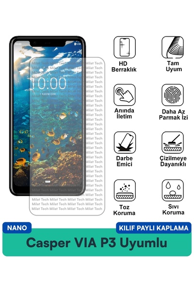 Milat Tech غطاء حماية شاشة متوافق مع Casper VIA P3 Nano، هيكل مرن رقيق، مقاوم...