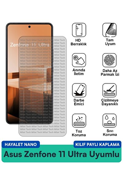 Milat Tech حافظة Asus Zenfone 11 Ultra Ghost Nano متوافقة مع طبقة حماية للشاش...