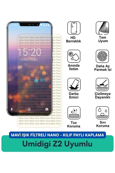 Milat Tech حافظة نانو من Umidigi Z2 مع فلتر الضوء الأزرق، طبقة حماية للشاشة م...