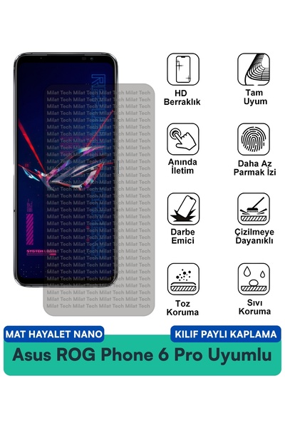 Milat Tech حافظة Asus ROG Phone 6 Pro Mat Hayalet Nano متوافقة مع طبقة حماية ...