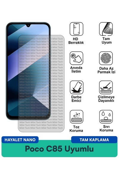 Milat Tech Poco C85 Ghost Nano Film لحماية الشاشة وحماية الخصوصية ومقاومة للبقع
