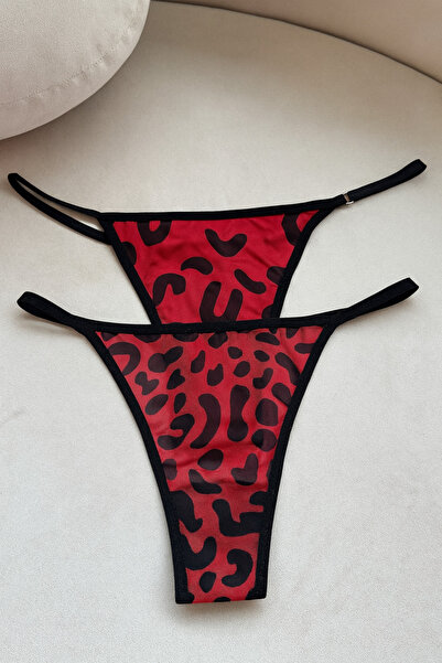YOYYO Women's 2-Piece Red Leopard Thong Tulle Model Underwear Women's Laundry Adjustable Waist Part