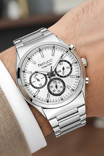 Ferrucci Function Men's Wristwatch Steel Case & Steel Band Silver-White Zmfer217