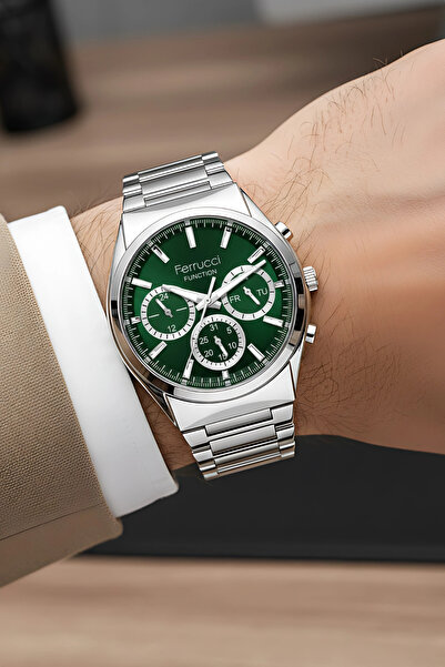 Ferrucci Function Men's Wristwatch Steel Case & Steel Band Silver-Green Zmfer217
