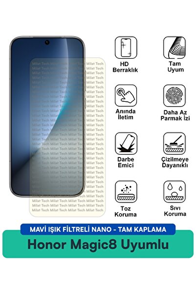 Milat Tech واقي شاشة نانو مع فلتر الضوء الأزرق لهاتف Honor Magic8 مقاوم للخدو...