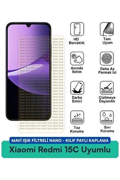 Milat Tech غطاء نانو لهاتف شاومي ريدمي 15C مع فلتر الضوء الأزرق، فيلم حماية ل...