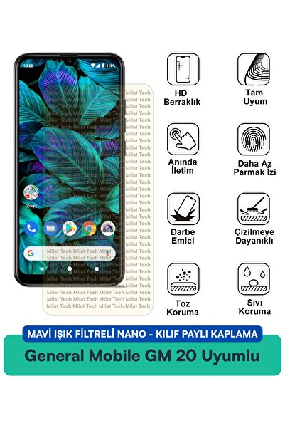 Milat Tech فلتر الضوء الأزرق من جنرال موبايل GM 20، غطاء نانو متوافق مع طبقة ...