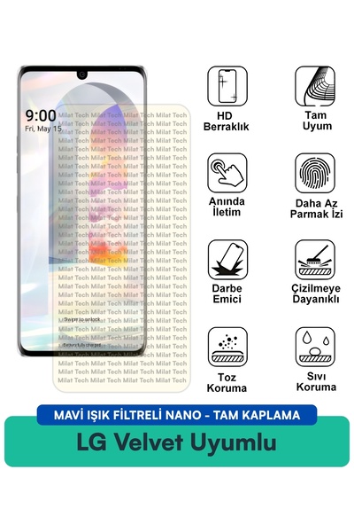 Milat Tech فيلم حماية شاشة نانو مزود بفلتر الضوء الأزرق من LG Velvet مقاوم لل...