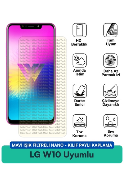 Milat Tech فلتر الضوء الأزرق LG W10 Alpha مع غطاء نانو متوافق مع طبقة حماية ا...