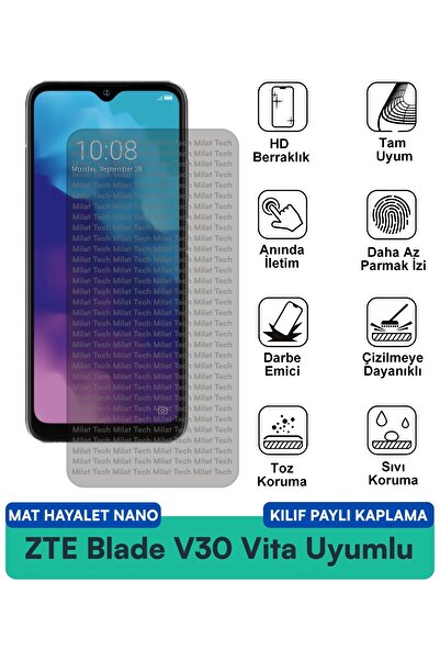 Milat Tech ZTE Blade V30 Vita Mat Hayalet Nano Kılıf Uyumlu Ekran Koruma Film...