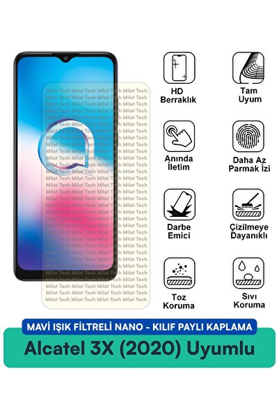 Milat Tech فيلم حماية للشاشة متوافق مع حافظة نانو من ألكاتيل 3X (2020) مع فلت...