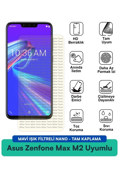 Milat Tech طبقة حماية للشاشة من Asus Zenfone Max M2 مع فلتر الضوء الأزرق، مقا...