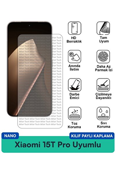 Milat Tech غطاء حماية شاشة متوافق مع هاتف شاومي 15T Pro نانو، شفاف للغاية ومق...