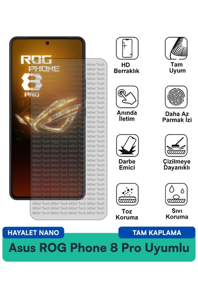 Milat Tech طبقة حماية للشاشة من Asus ROG Phone 8 Pro Hayalet Nano مقاومة للبق...
