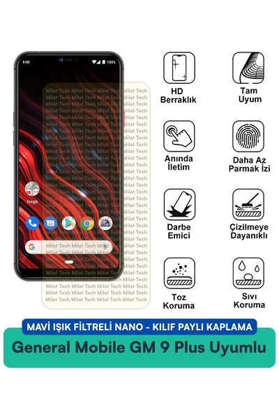 Milat Tech حافظة نانو متوافقة مع فلتر الضوء الأزرق لشاشة جنرال موبايل GM 9 بل...