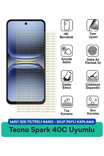 Milat Tech غطاء نانو متوافق مع هاتف تكنو سبارك 40C مع فلتر الضوء الأزرق وطبقة...