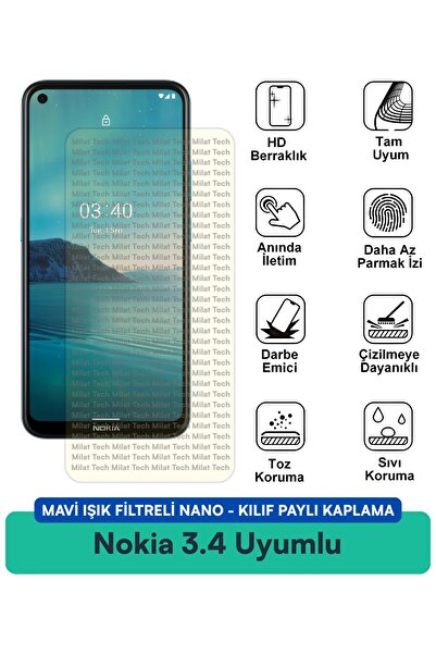 Milat Tech غطاء نانو مزود بفلتر الضوء الأزرق لهاتف نوكيا 3.4، متوافق مع طبقة ...
