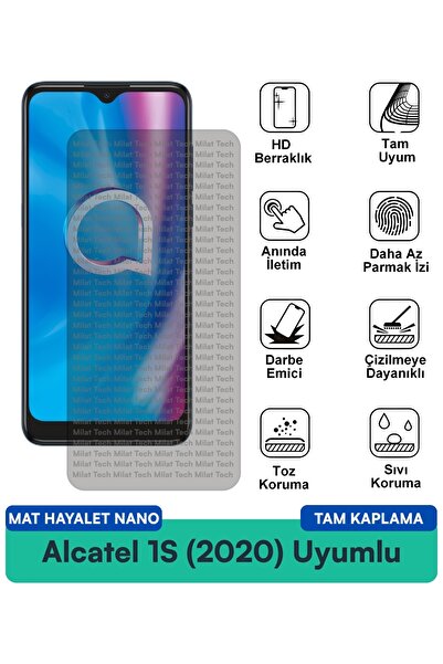 Milat Tech فيلم حماية الشاشة Alcatel 1S (2020) Mat Hayalet Nano مقاوم للخدوش ...