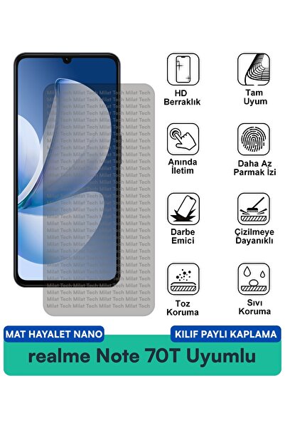 Milat Tech حافظة realme Note 70T Matte Ghost Nano متوافقة مع طبقة حماية للشاش...