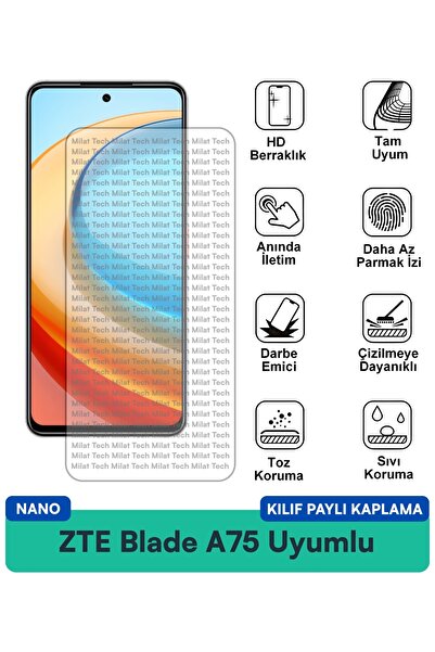 Milat Tech غطاء حماية شاشة متوافق مع هاتف ZTE Blade A75 Nano، شفاف للغاية ومق...
