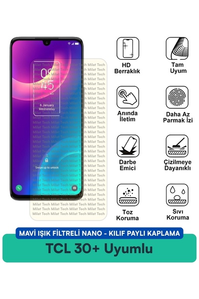 Milat Tech حافظة نانو مزودة بفلتر الضوء الأزرق TCL 30+ متوافقة مع طبقة حماية ...