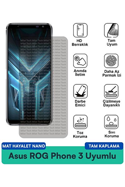 Milat Tech طبقة حماية للشاشة من Asus ROG Phone 3 Mat Hayalet Nano مقاومة للخد...