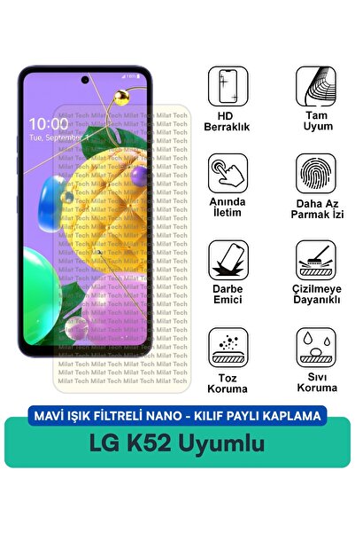 Milat Tech Lg K52 Blue Light Filter Nano Case Compatible Screen Protection Fi...