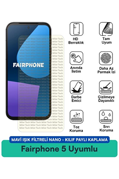 Milat Tech غطاء نانو متوافق مع هاتف Fairphone 5 مزود بفلتر الضوء الأزرق وطبقة...