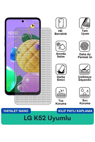 Milat Tech حافظة LG K52 Hayalet Nano متوافقة مع الحماية من البقع ومضادة لبصما...