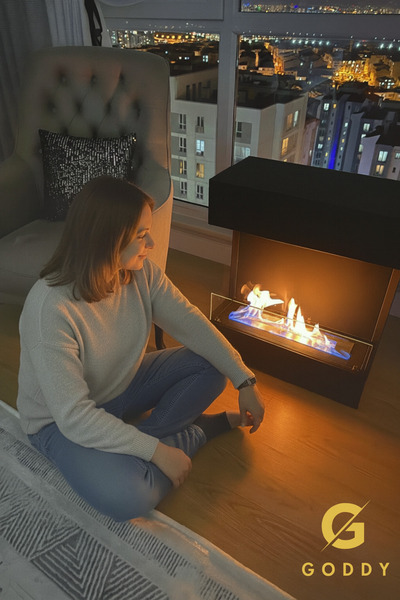 Goddy AMBİYANS BİOETHANOL SİYAH WALLFİRE BACASIZ ŞÖMİNE 60 CM