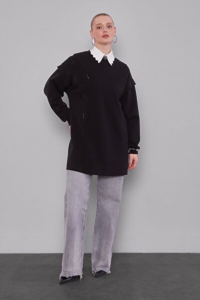 Levidor Μαύρο φούτερ με λεπτομέρεια στον ώμο