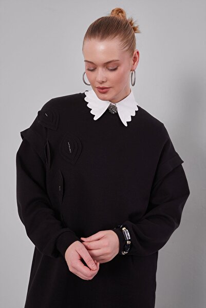 Levidor Μαύρο φούτερ με λεπτομέρεια στον ώμο