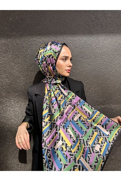 PİRAMİT FENDİ KARMA DESEN VUAL İPEK ŞAL SİYAH
