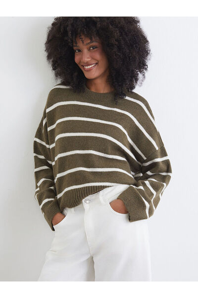 LC Waikiki I Zero Roba Yaka Striped Loose Fit Women's Knitwear Sweater from F...