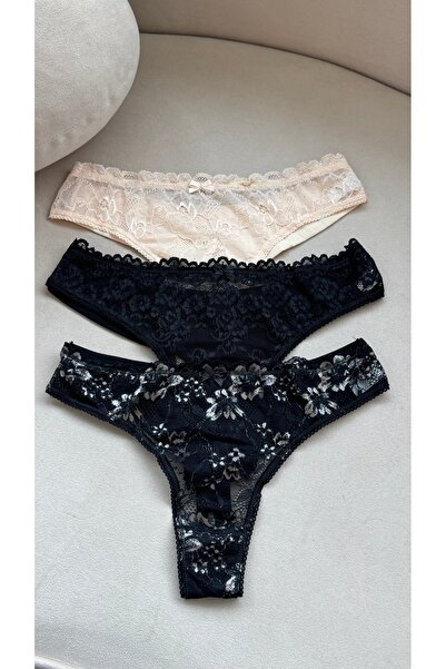 YOYYO Γυναικεία εσώρουχα 3 τεμαχίων από βαμβακερό στρινγκ με δαντέλα Γυναικεία ρούχα - Σετ γυναικεία ρούχα