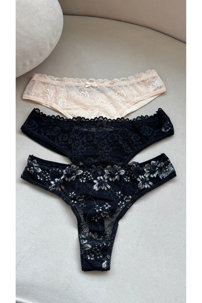 YOYYO Γυναικεία εσώρουχα 3 τεμαχίων από βαμβακερό στρινγκ με δαντέλα Γυναικεία ρούχα - Σετ γυναικεία ρούχα