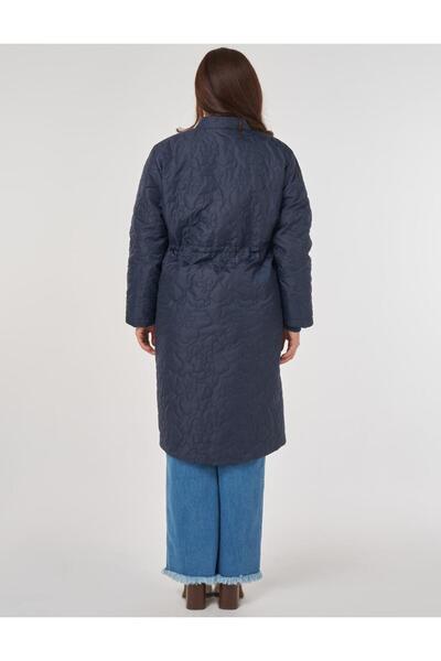 Kayra Waist Gathered Quilted Coat Dark Navy Blue