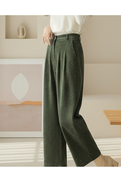 MissRunin Cepli Bol Paça Pul Detaylı Kadife Pantolon