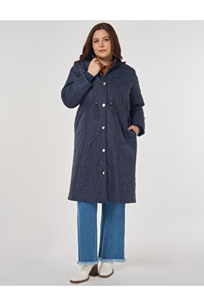 Kayra Waist Gathered Quilted Coat Dark Navy Blue