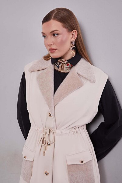 Levidor Cream Fur Collar Detailed Vest Set