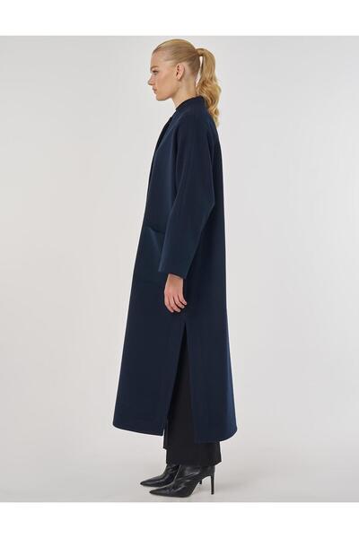 Kayra Embroidered Cashmere Coat Dark Navy Blue