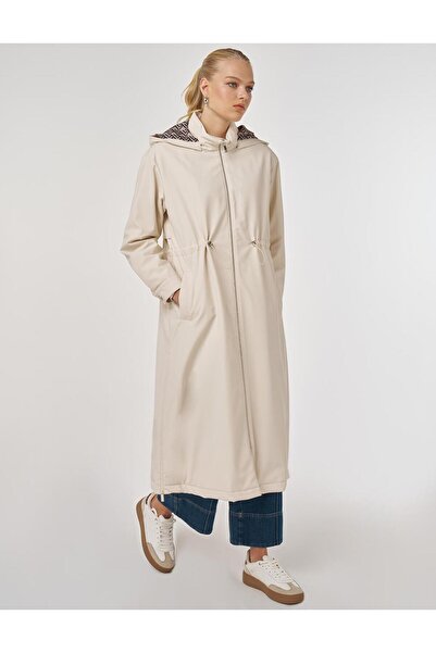 Kayra Zipper Detailed Faux Leather Anorak Coat Cream